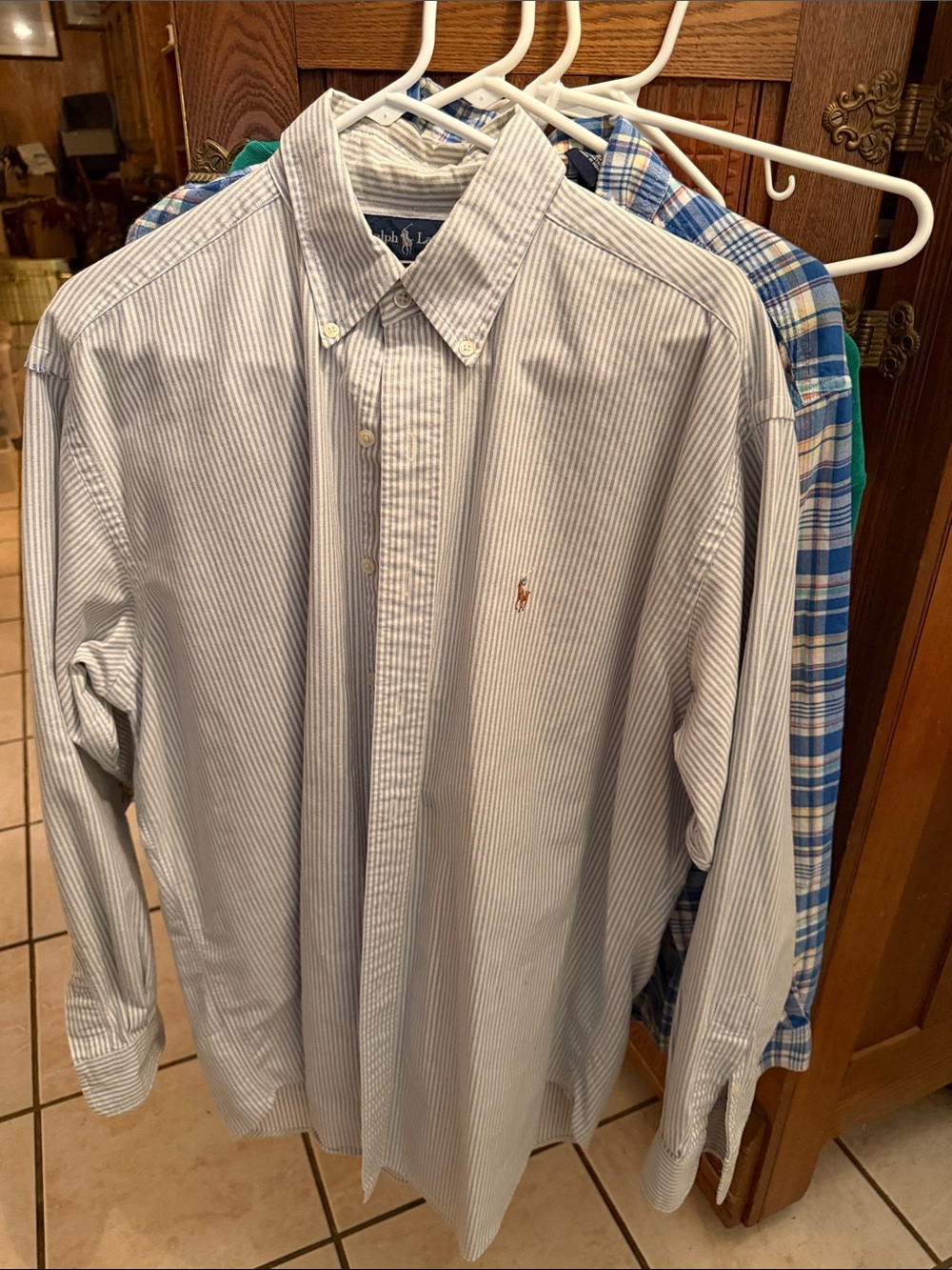 Ralph Lauren Men’s Blue and White Pinstripe Button-Down Shirt